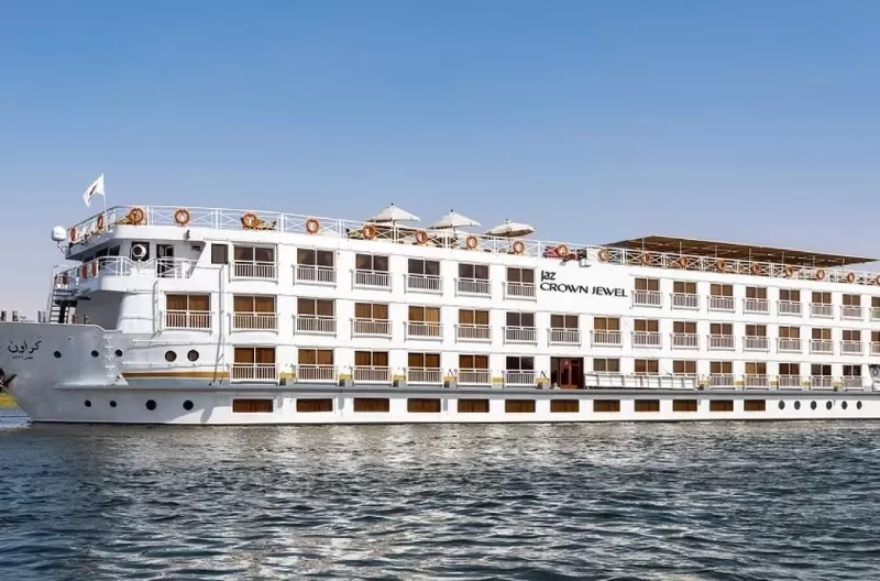 Jaz Crown Jewel Nile Cruise gliding gracefully over the Nile – luxury sailing between Luxor and Aswan